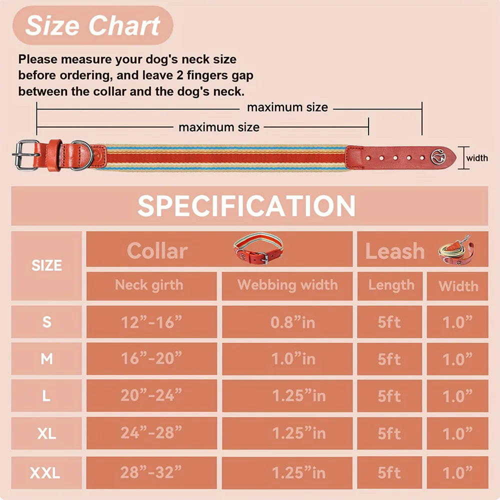 Adjustable Dog Collar and Leash Set for Small Medium Large Dogs (Collar+Leash XS-Neck 12”-32”)
