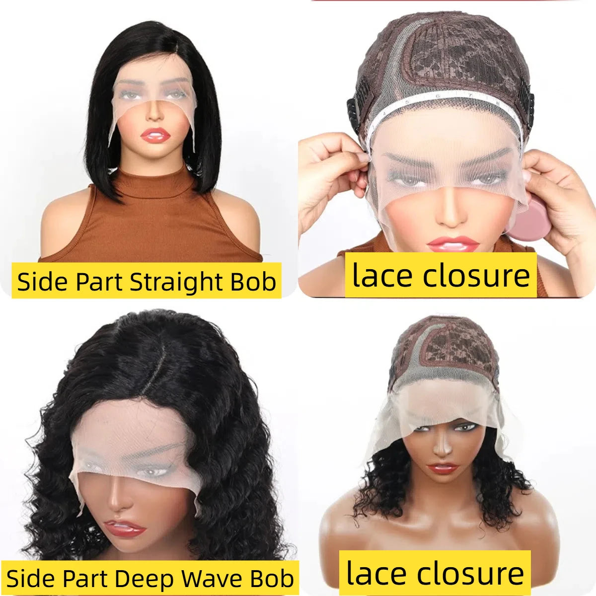 Deep Wave Brazilian Lace Wig for Women Transparent Front Pre-Plucked Glueless Bob with Bleached Knots Human Hair Extensions