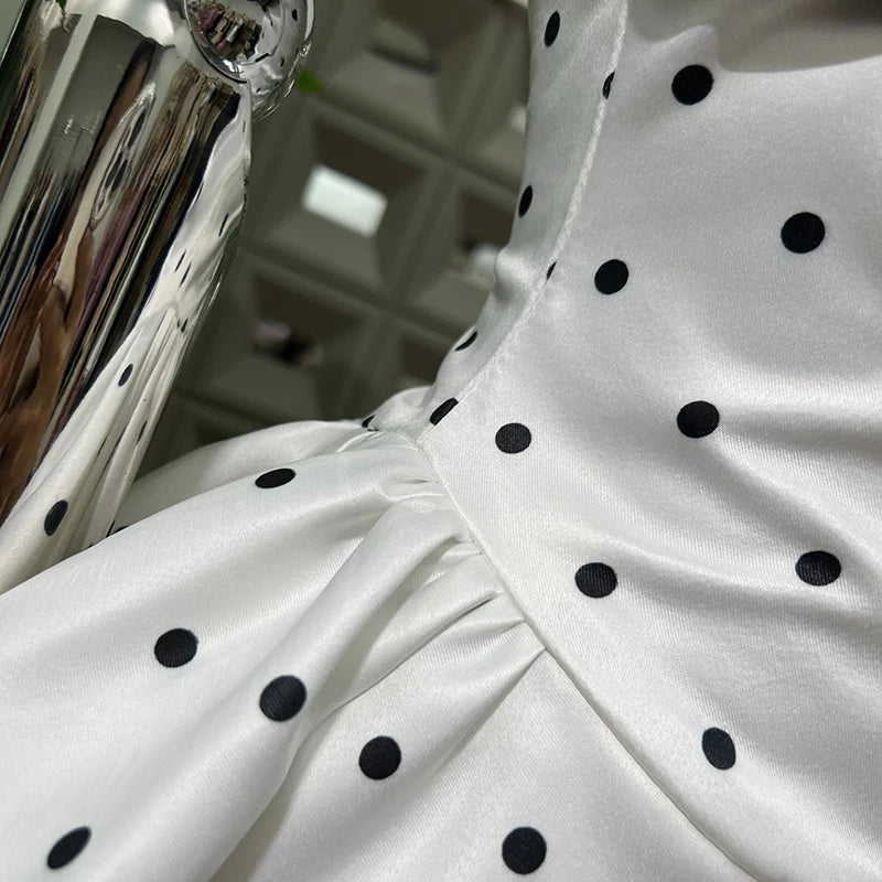 KBQ Hit Color Spliced Bowknot Elegant Mini Dresses for Women Strapless Sleeveless Patchwork Dot Print Dress Female Clothing New