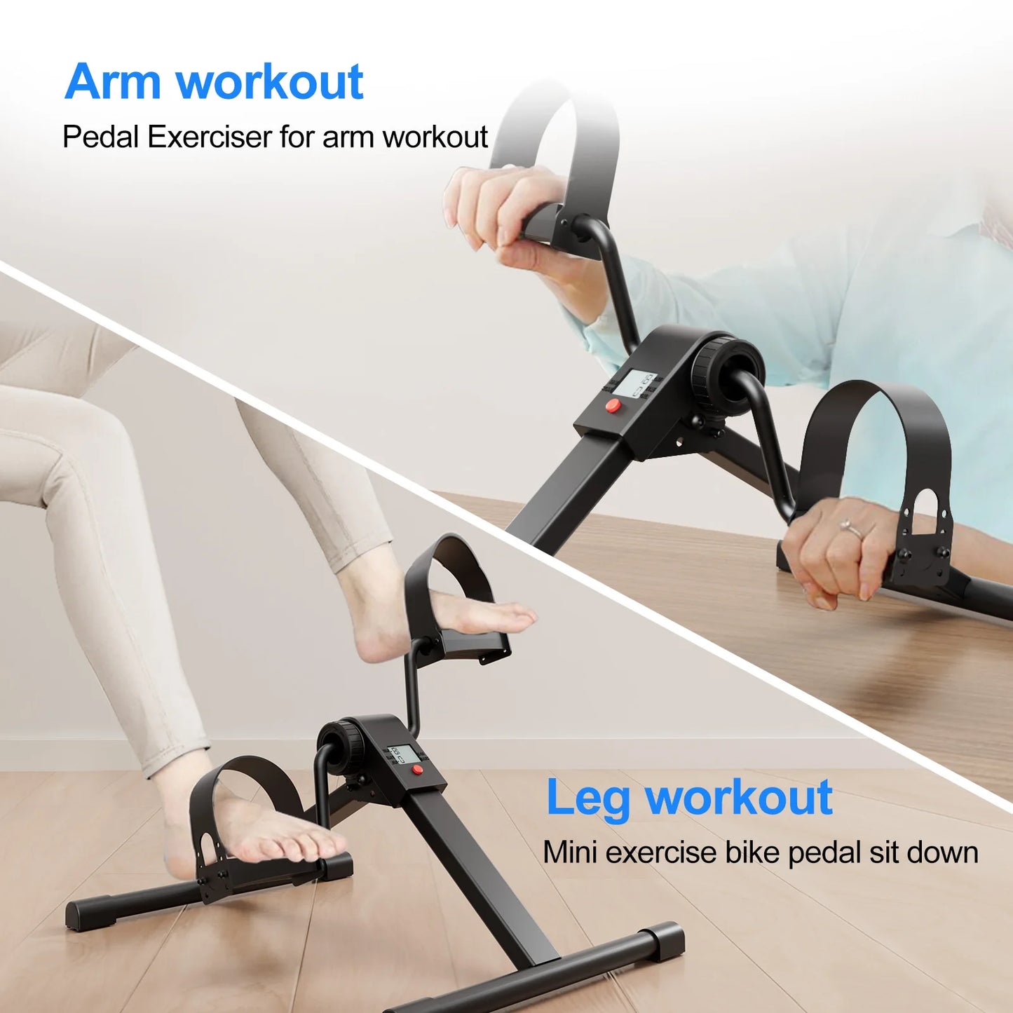 Under Desk Bike Pedal Mini Exercise Bike with Electronic Display for Indoor Leg and Arm Recovery Folding Pedal Exerciser
