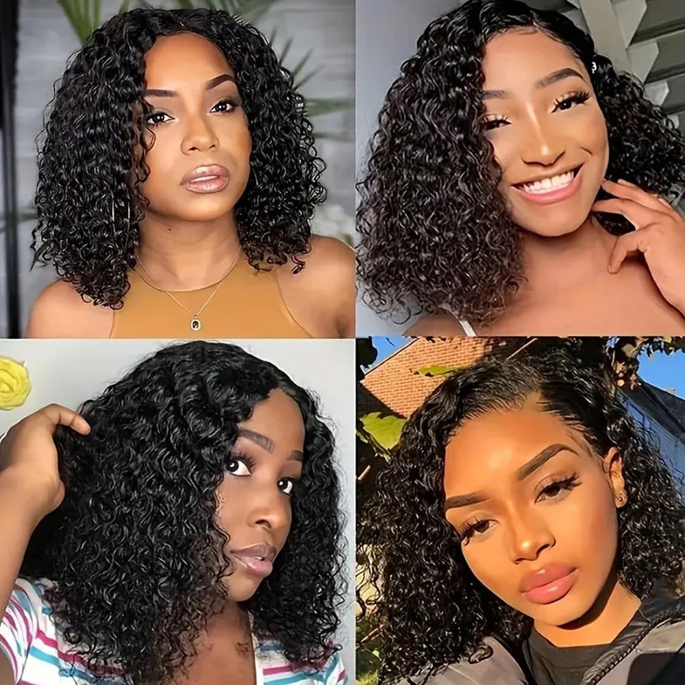 Deep Wave Brazilian Lace Wig for Women Transparent Front Pre-Plucked Glueless Bob with Bleached Knots Human Hair Extensions