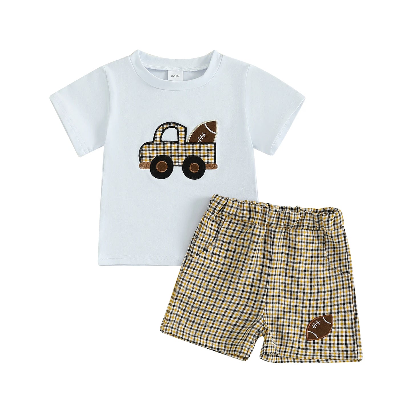 Toddler Boys Casual Summer Clothes Set with Fun Car and Rugby Embroidery Short Sleeve Tee and Plaid Shorts for a Stylish Look