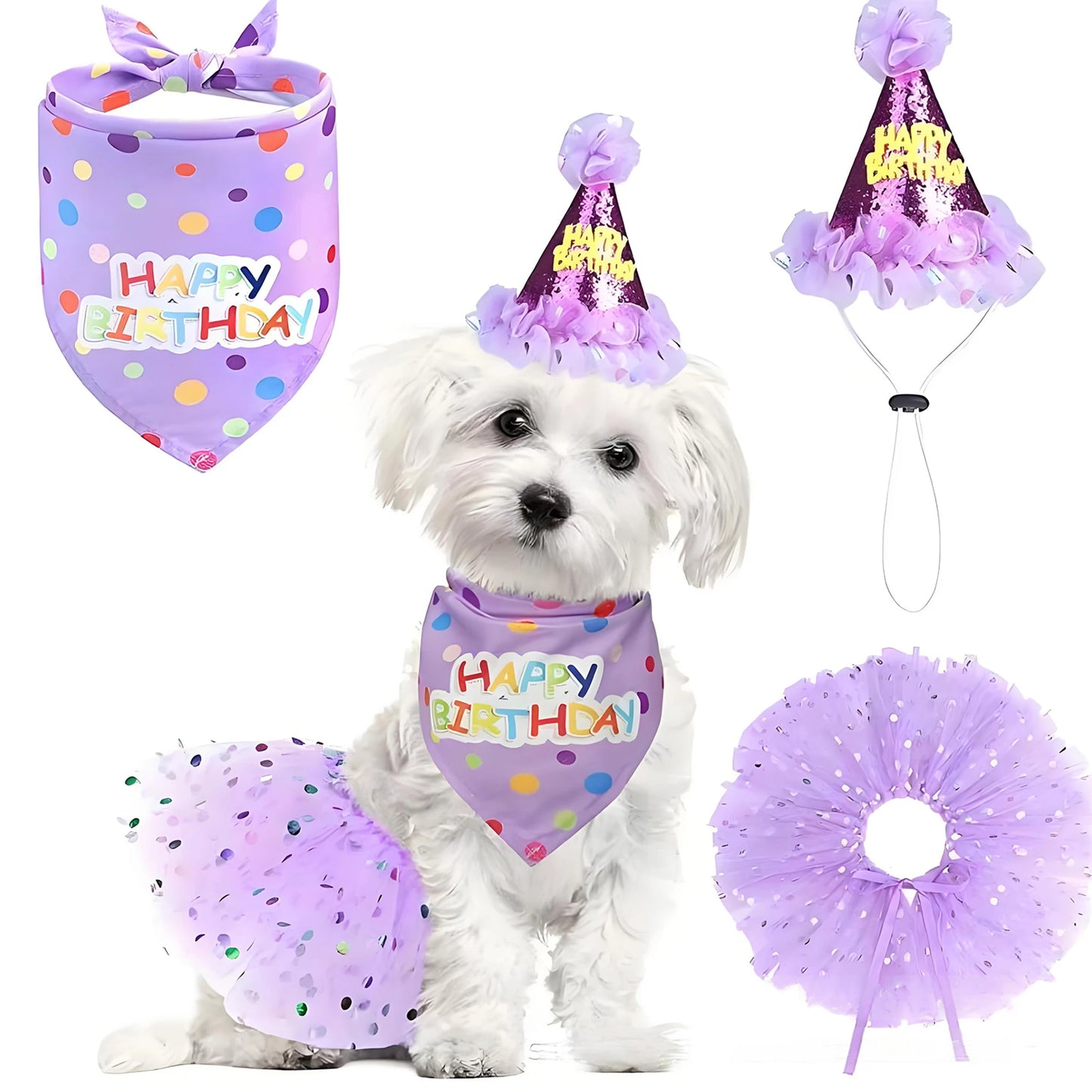 Cute Dog Birthday Costume Set Adorable Party Hat with Matching Skirt and Scarf for Indoor and Outdoor Celebrations Pet