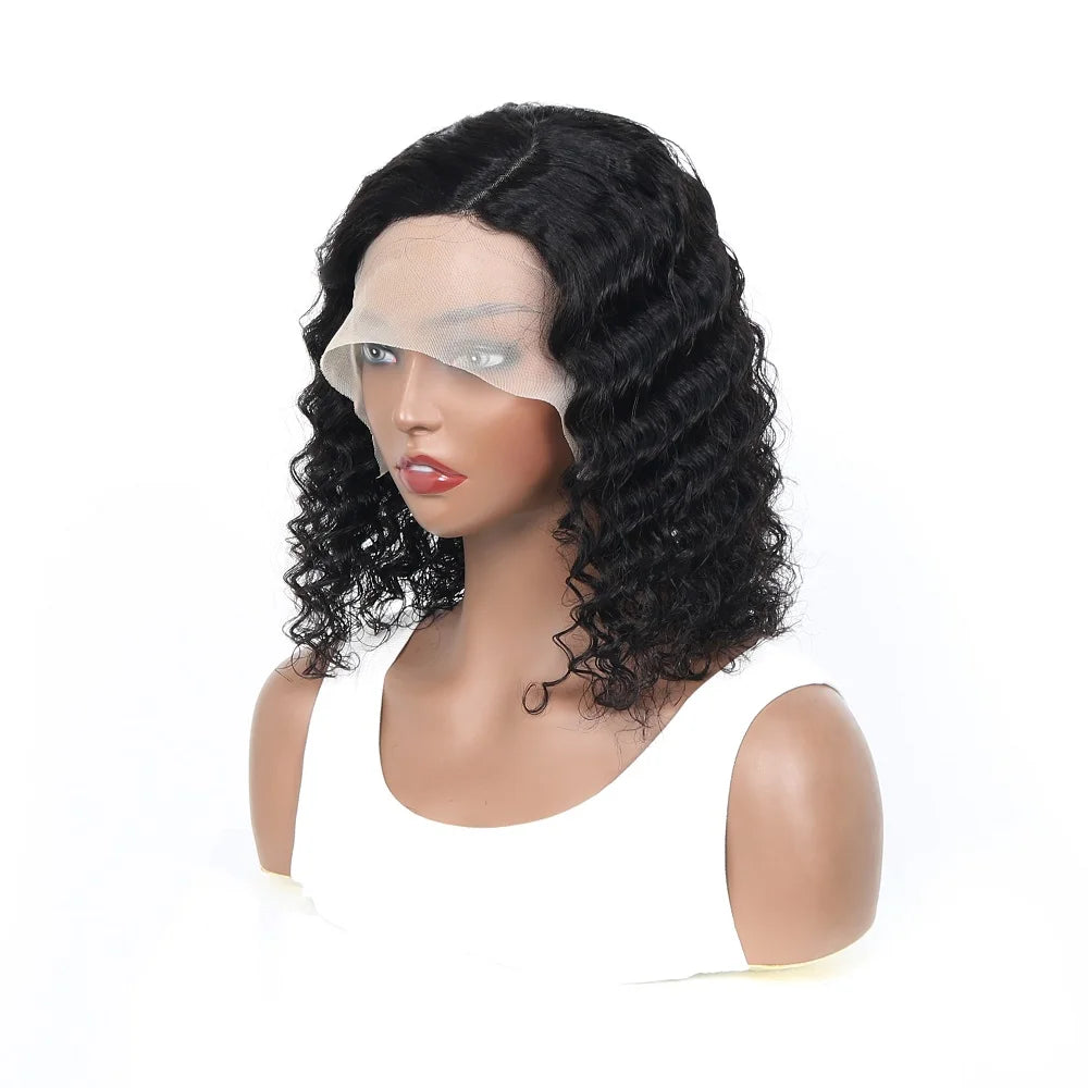 Deep Wave Brazilian Lace Wig for Women Transparent Front Pre-Plucked Glueless Bob with Bleached Knots Human Hair Extensions