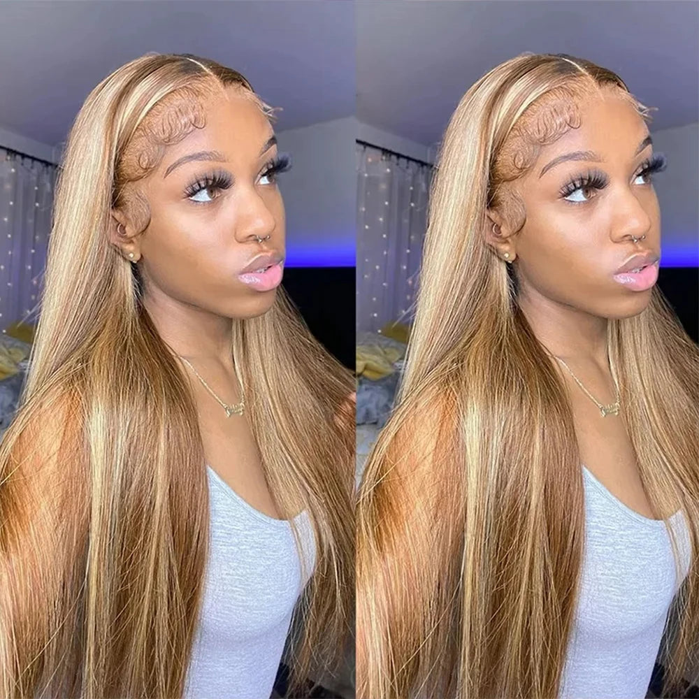 Highlight Wig Human Hair Lace Wig P427 Bone Straight Blonde Ombre Color Brazilian 13X4 Lace Frontal Wigs Pre Plucked For Women