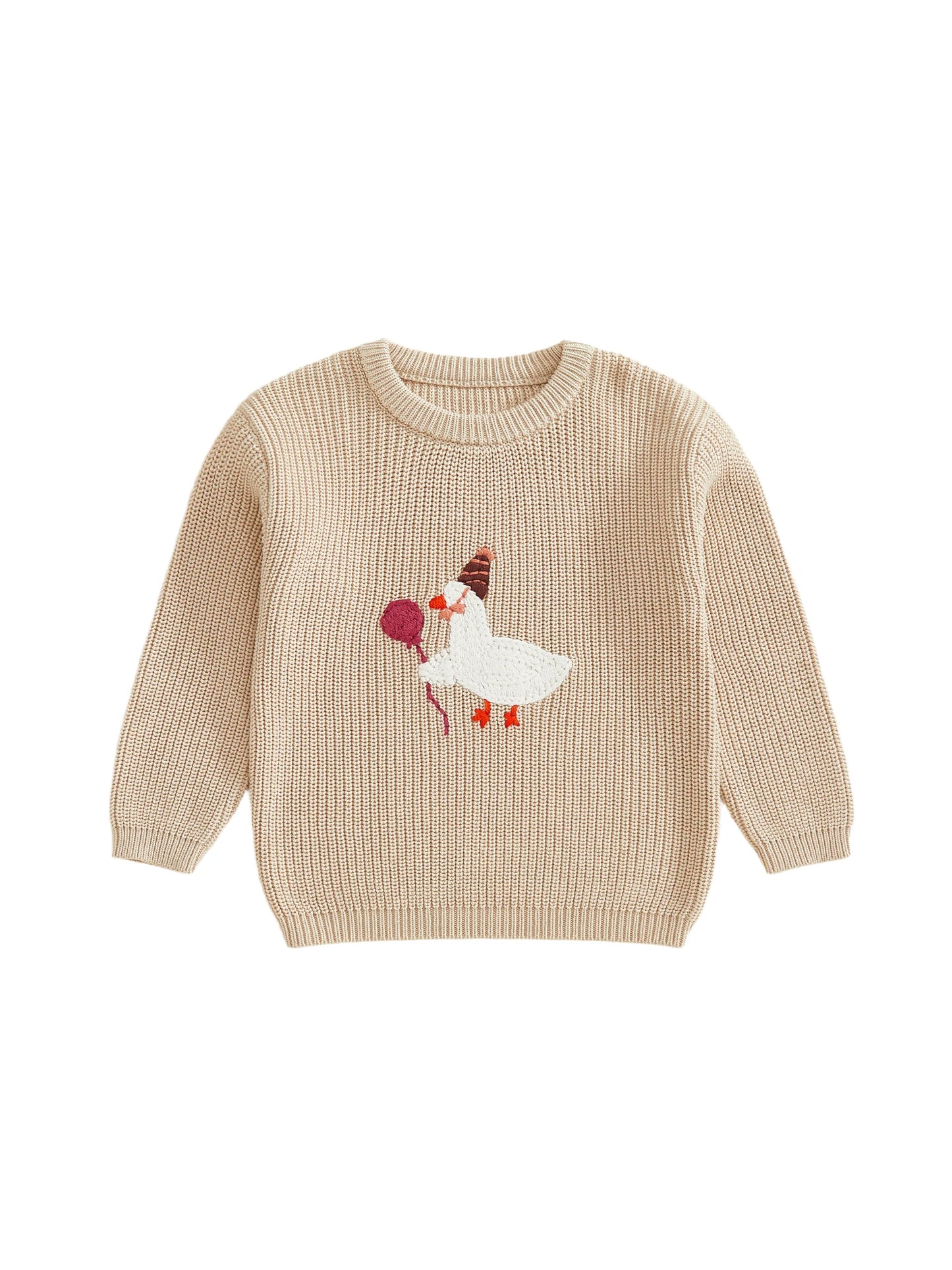 Infant Birthday Pullovers with Long Sleeves and Round Neckline Featuring Adorable Goose Balloon Embroidery - Cute Toddler