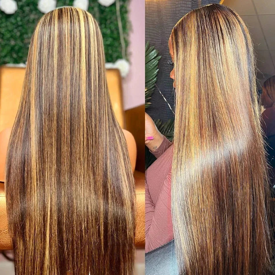 Highlight Wig Human Hair Lace Wig P427 Bone Straight Blonde Ombre Color Brazilian 13X4 Lace Frontal Wigs Pre Plucked For Women