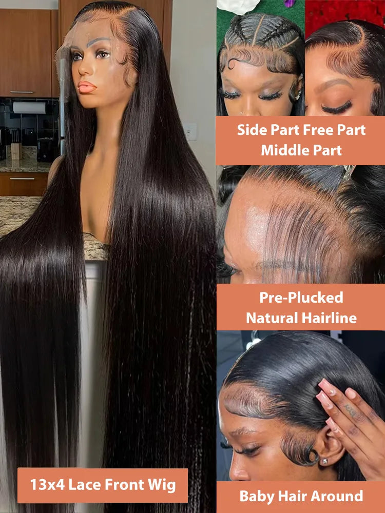 30 40 Inch Bone Straight Human Hair Lace Frontal Wigs Brazilian 13x4 13x6 Hd Lace Front Human Hair Wigs For Women