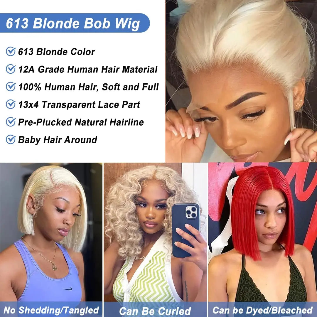 Straight Short Bob Wig 613 Blonde 13x4 Frontal HD Transparent Lace Human Hair Wigs Pre Plucked Human Hair Wig For Black Women