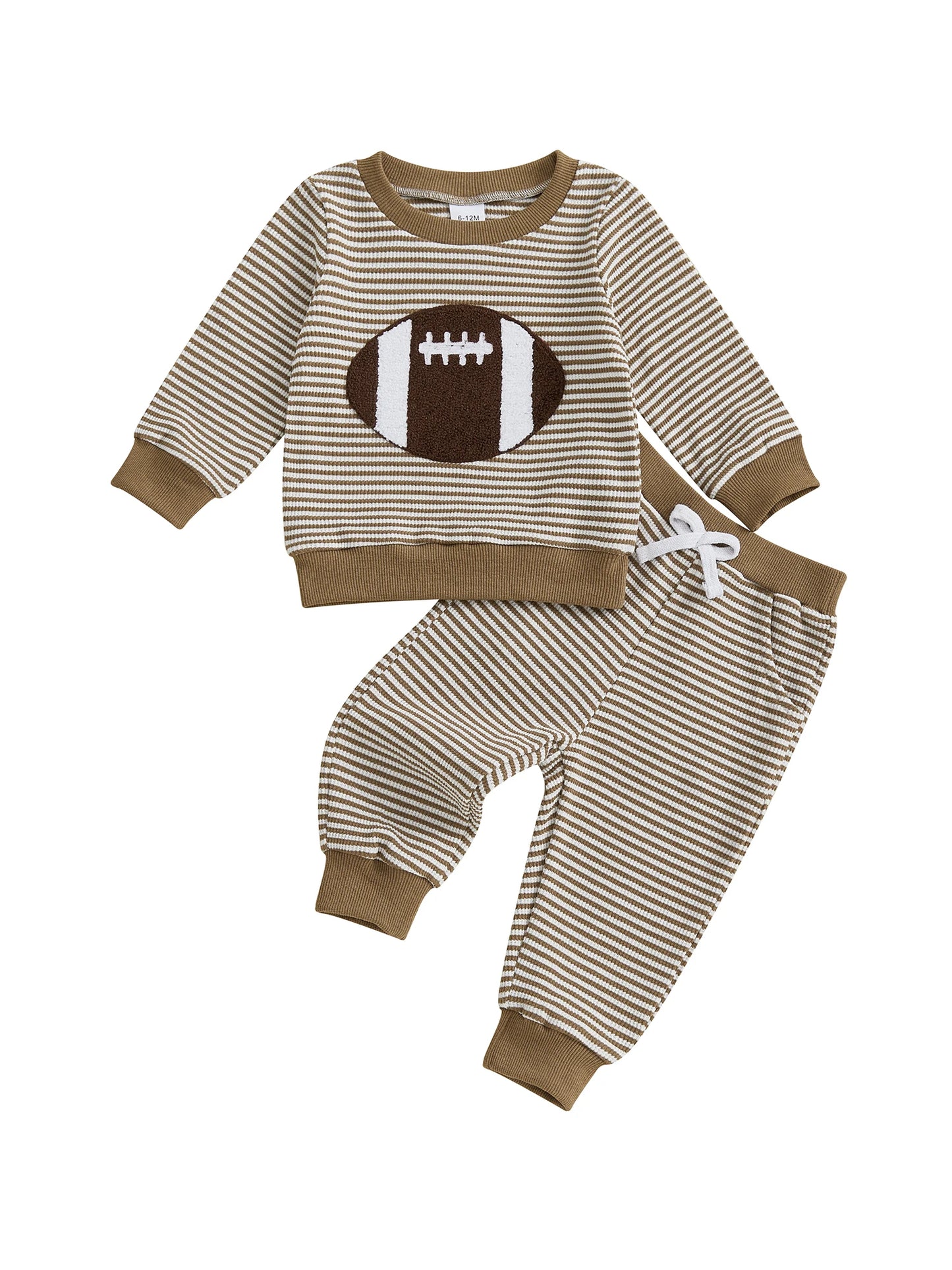 Boys 2-Piece Set Stylish Long Sleeve Embroidered Rugby Sweatshirt with Matching Striped Sweatpants for a Cozy Fall Look