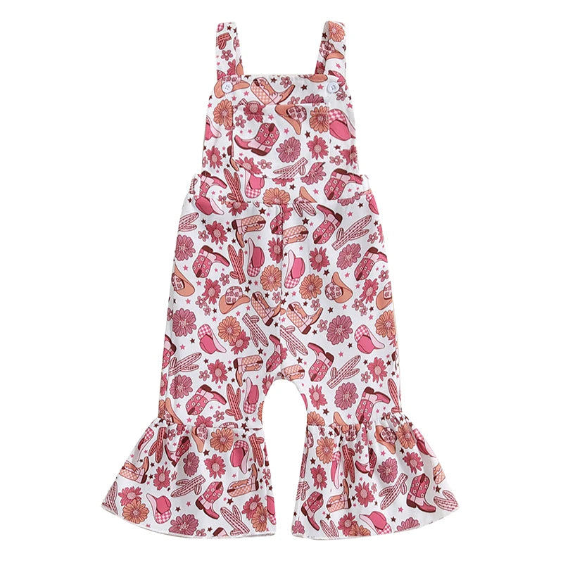 Toddler Girl Denim Overalls with Adjustable Straps and Embroidered Flower Detail Sleeveless Jumpsuit with Front Pocket