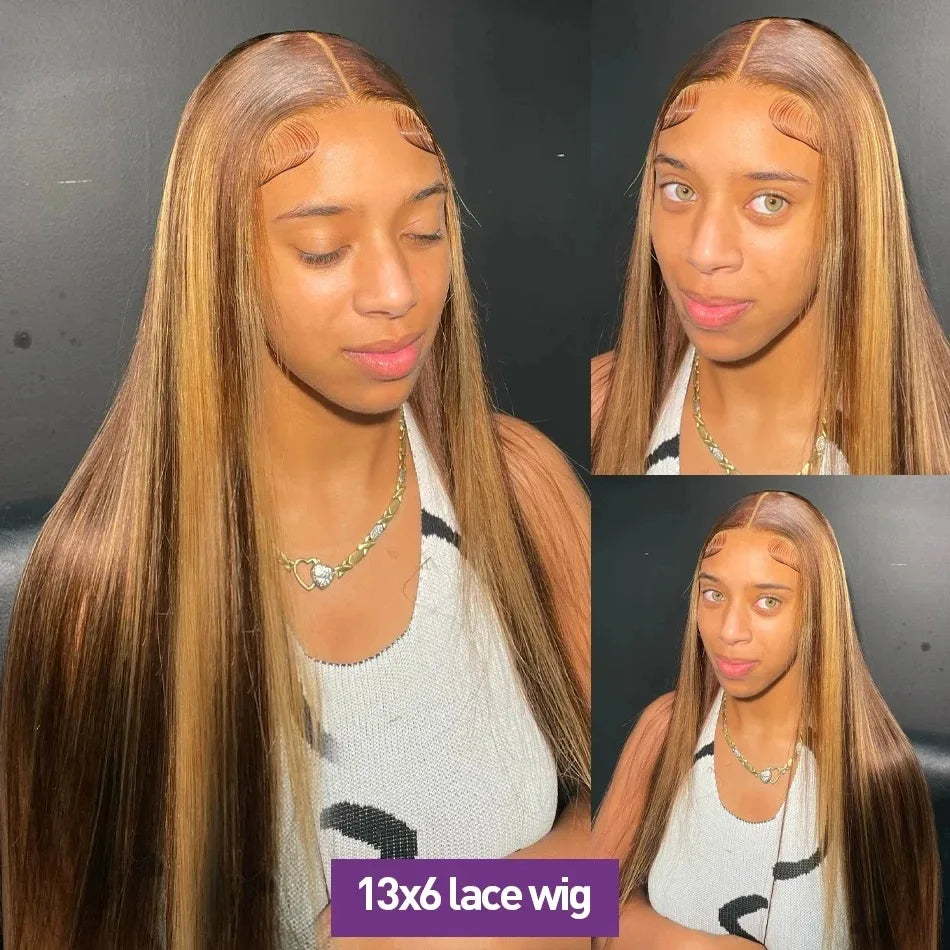 Highlight Wig Human Hair Lace Wig P427 Bone Straight Blonde Ombre Color Brazilian 13X4 Lace Frontal Wigs Pre Plucked For Women