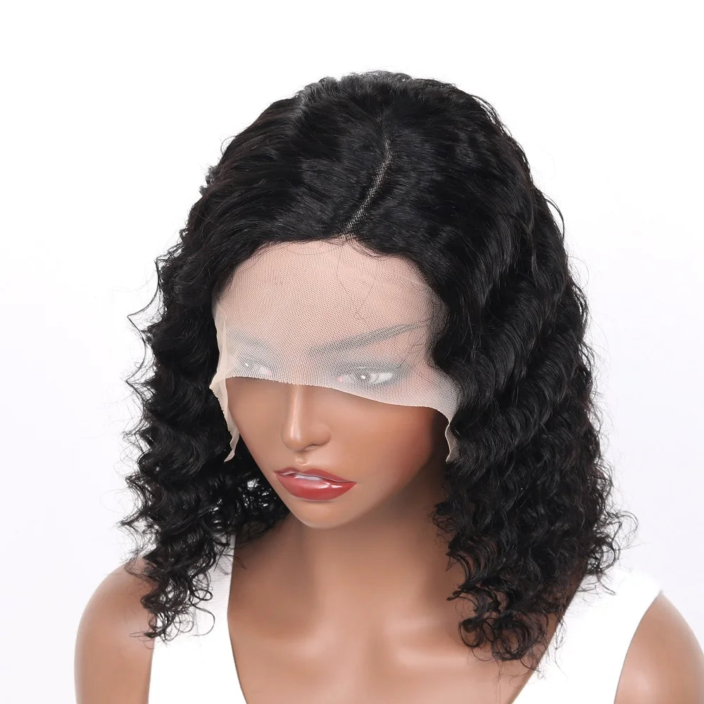 Deep Wave Brazilian Lace Wig for Women Transparent Front Pre-Plucked Glueless Bob with Bleached Knots Human Hair Extensions