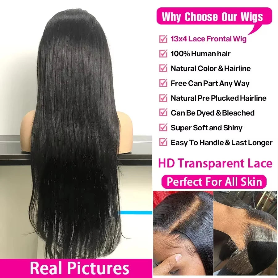 40 46Inch Bone Straight Human Hair Wig 13x6 HD Transparent Lace Front Wig Human Hair 13x4 Brazilian PrePlucked Lace Frontal Wigs