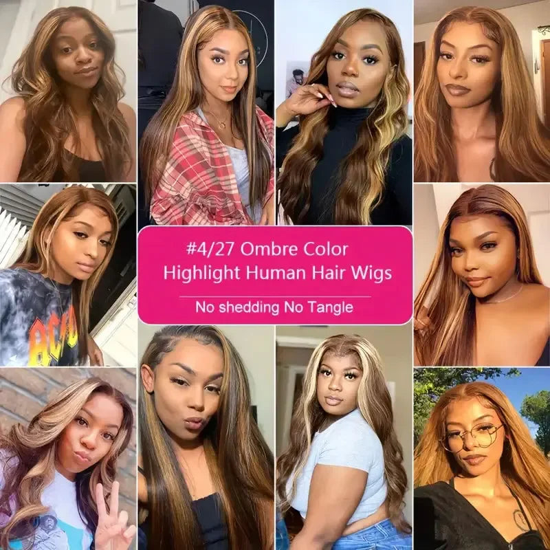 Highlight Wig Human Hair Lace Wig P427 Bone Straight Blonde Ombre Color Brazilian 13X4 Lace Frontal Wigs Pre Plucked For Women
