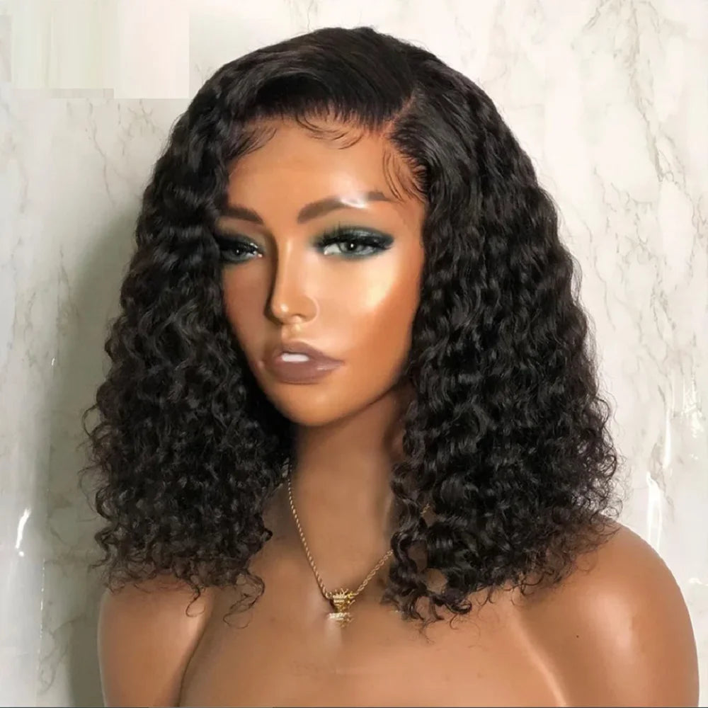 Deep Wave Brazilian Lace Wig for Women Transparent Front Pre-Plucked Glueless Bob with Bleached Knots Human Hair Extensions