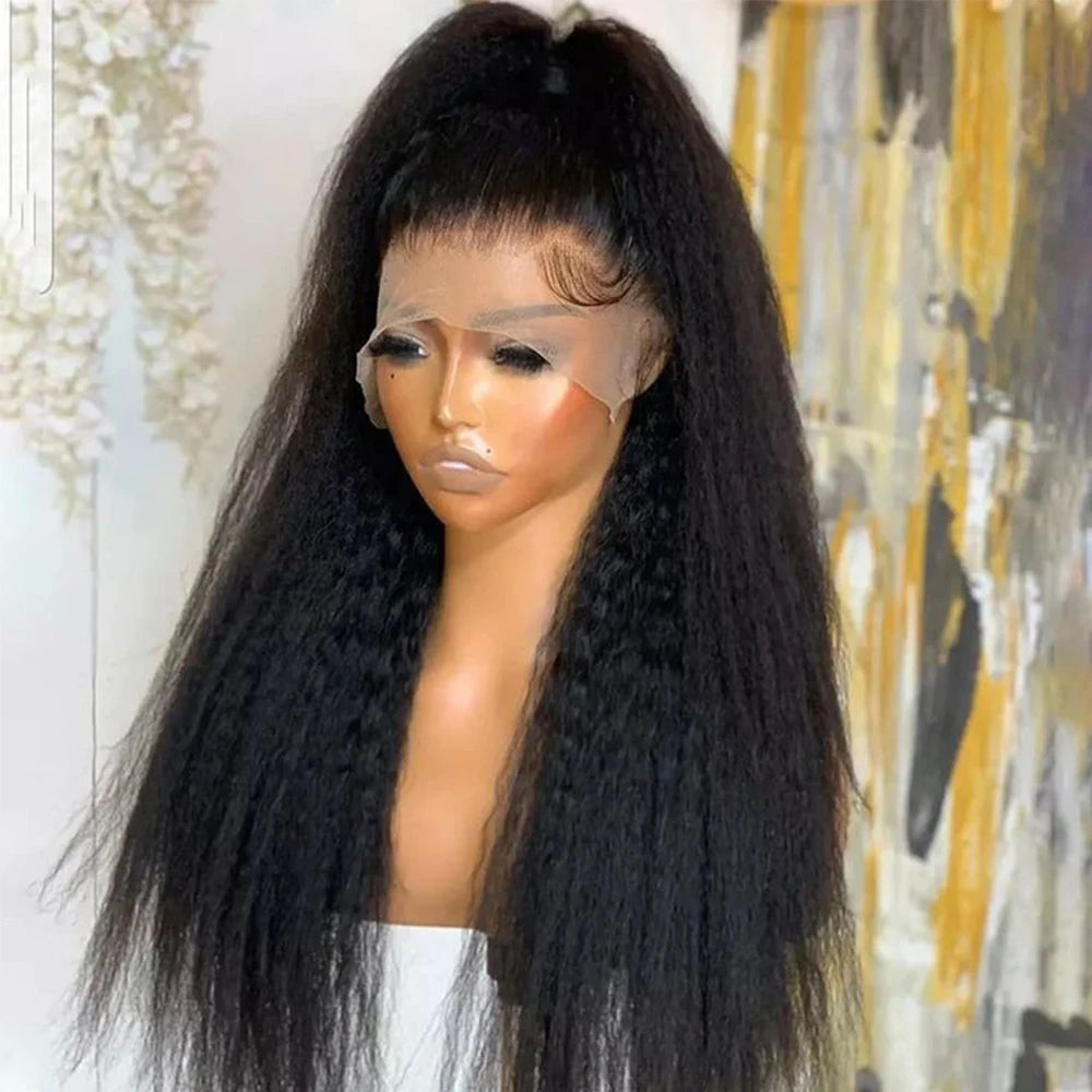 Yaki Straight Lace Front Wigs Kinky Straight Human Hair 30 Inch 13x6 HD Lace Frontal Wig Kinky Straight Human Hair Wig Glueless
