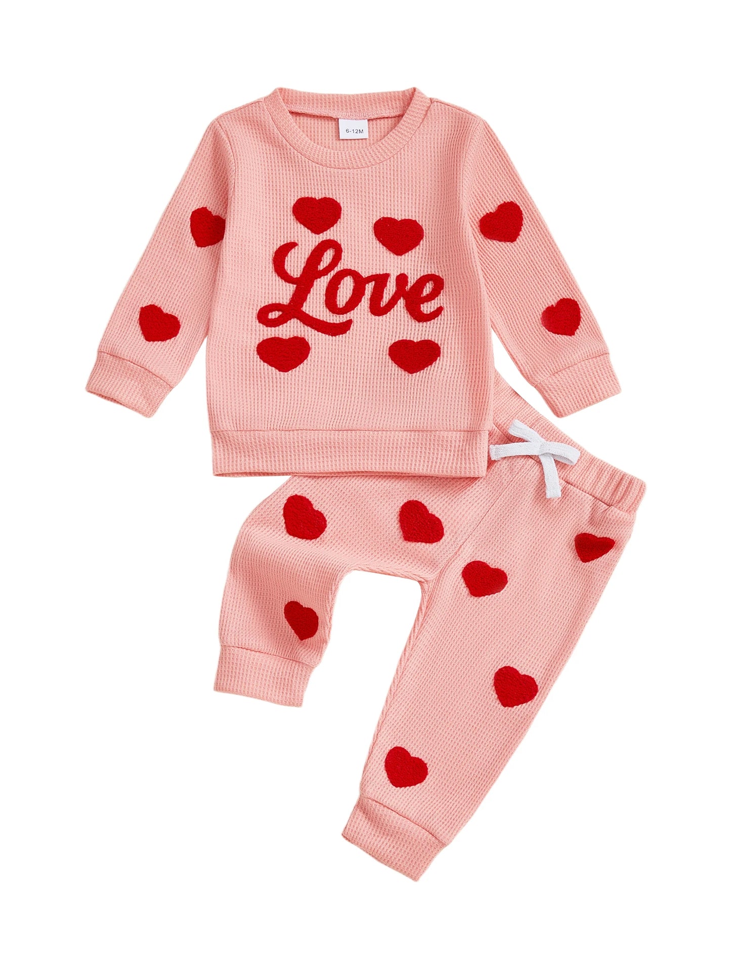 Girls Valentine s Day Outfit Set Long Sleeve Heart Print Top and Drawstring Pants 2 Piece Matching Clothes for Kids