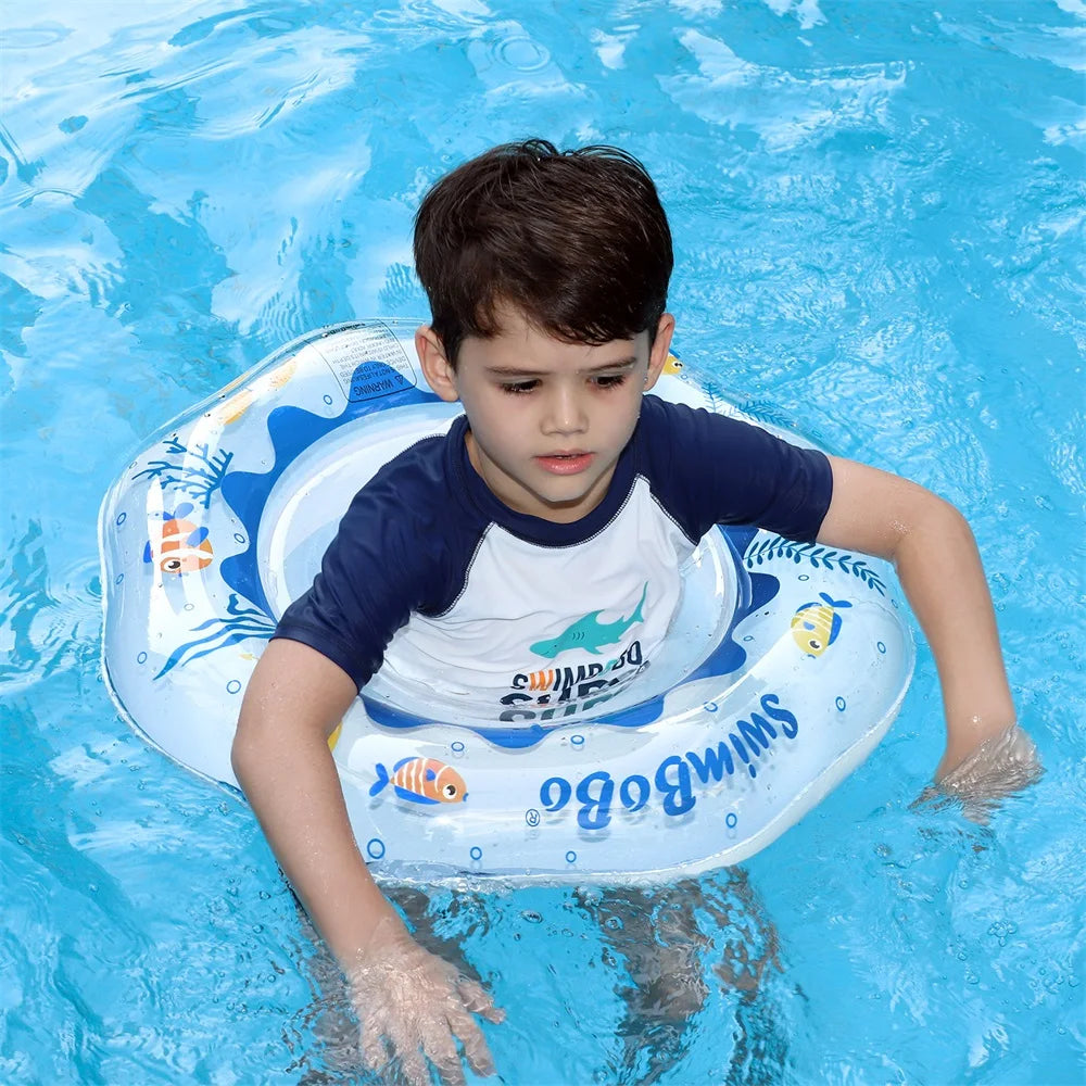 Swimbobo Cool Inflatable Swimming Seat Ring Water Toy Kids PVC White Chid Floats For Summer Portable Blue Ocean Baby Float Ring