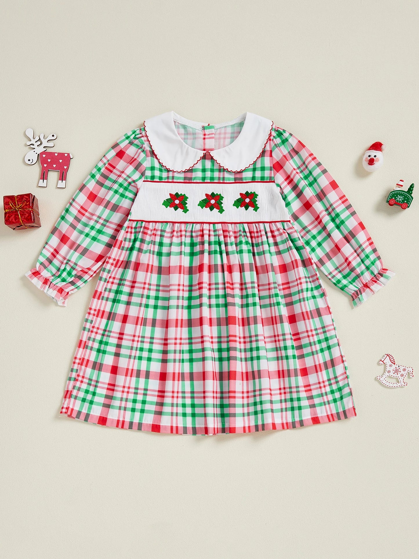 Infant Baby Girl Christmas Outfit Reindeer Applique Plaid Button Down Shirt and Suspender Pants Set