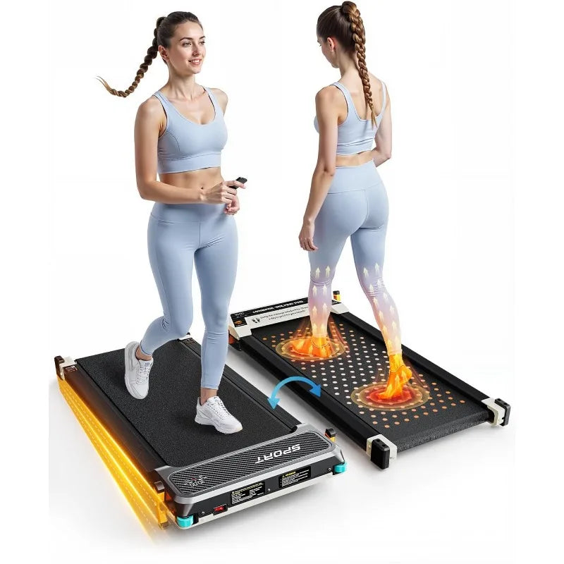 FUNRAY Versatile Walking Pad Treadmill with Incline - Dual-Sided Under Desk Treadmill with Foot Massage,2 in 1 Walking Machine