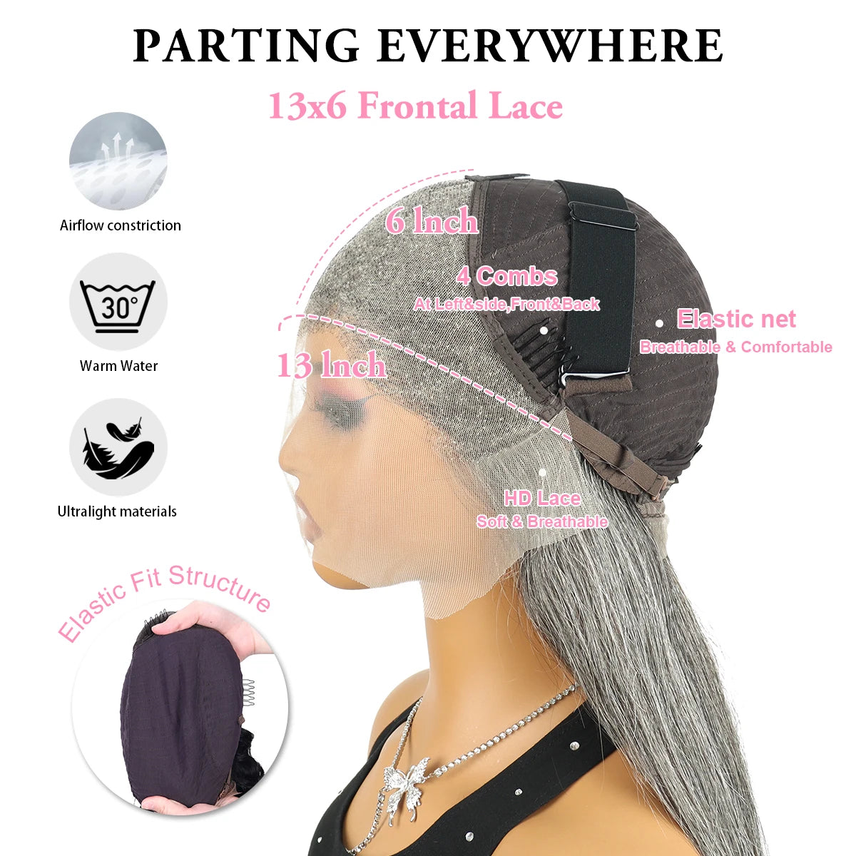 300% Density 13X6 HD Lace Front Wig Human Hair Salt & Pepper Gray Color Pre-Cut Straight Lace Frontal Wigs Human Hair For Women