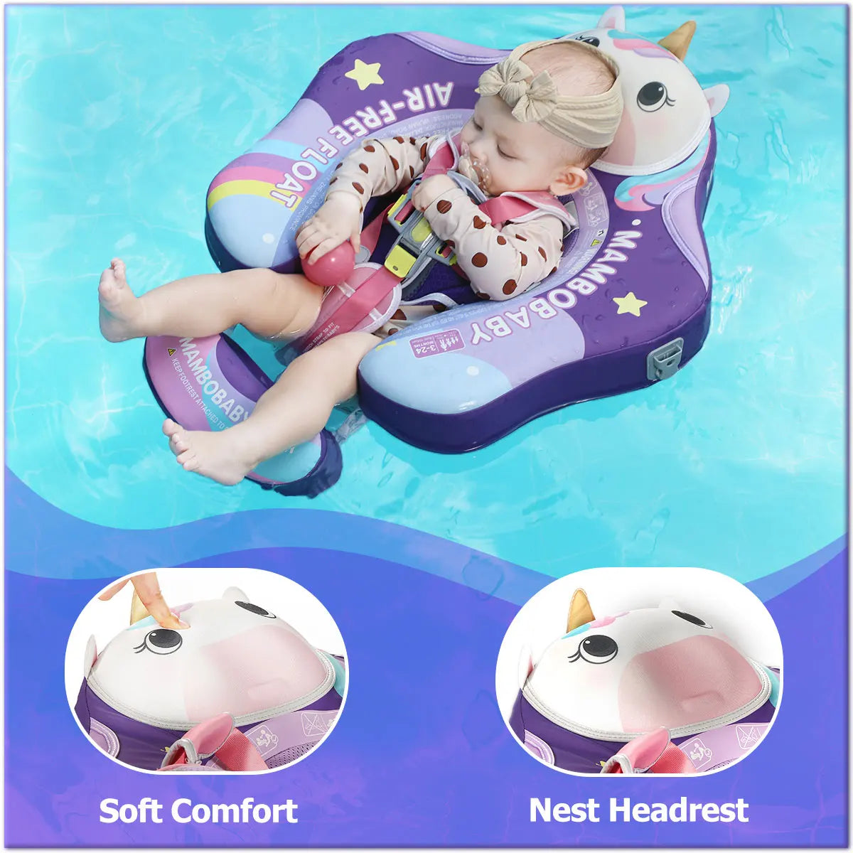 Mambobaby Float Safe Solid Core ST-Unicorn B503-143-W-Z Comfort Always: Skin-friendly Coat Baby Swimming Ring Toddler Pool Float