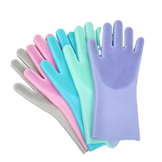Pet Bathing Glove - Silicone Scrubber Mitt for Dogs & Cats, Massage & Deshedding, Waterproof, Bite-Resistant (Blue/Pink)