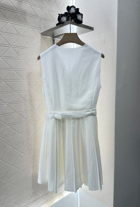 2025 New Women's Belt Folded Linen Tank Top Dress 153