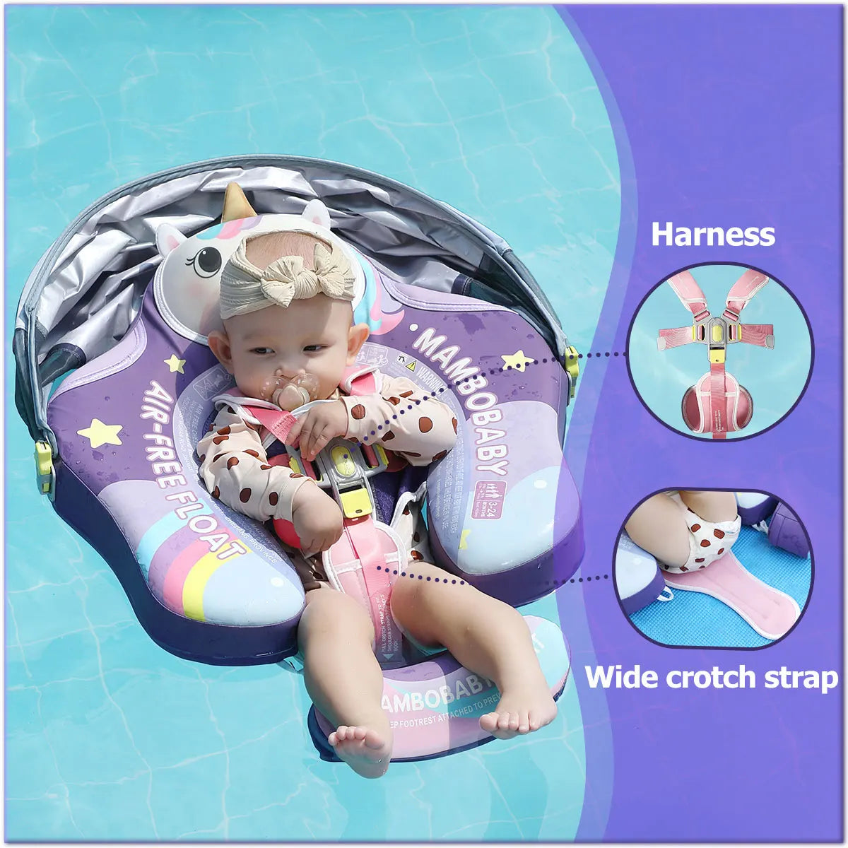 Mambobaby Float Safe Solid Core ST-Unicorn B503-143-W-Z Comfort Always: Skin-friendly Coat Baby Swimming Ring Toddler Pool Float