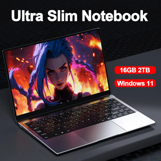 14.1"Ultra Slim Laptop 16GB RAM 2TB SSD Intel N3700 Windows 11 Notebook Gamer 1920*1080 HD Display Office Study Computer PC