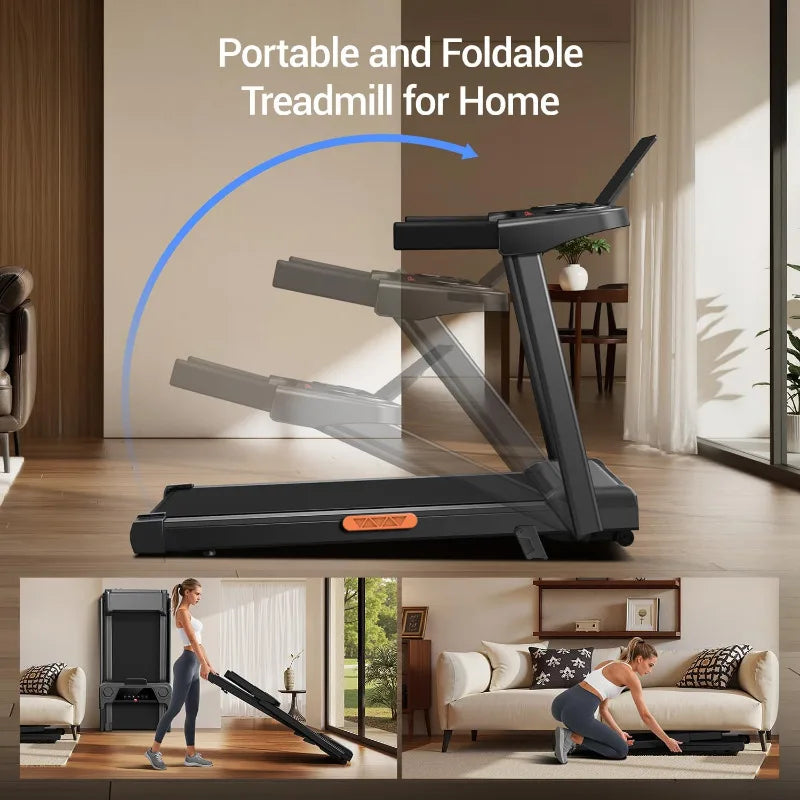 Portable Treadmills for Home with Handle, Foldable Treadmills with 300 Lbs Weight Capacity, 3.0HP Quiet Walking Pad Treadmill