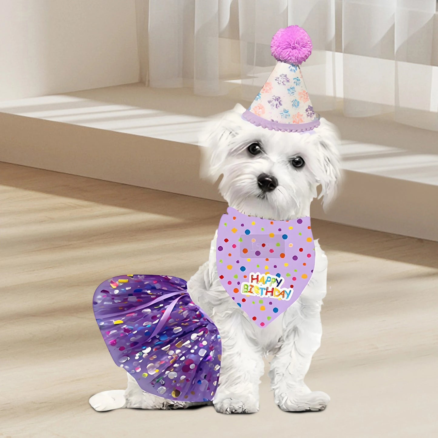 Cute Dog Birthday Costume Set Adorable Party Hat with Matching Skirt and Scarf for Indoor and Outdoor Celebrations Pet