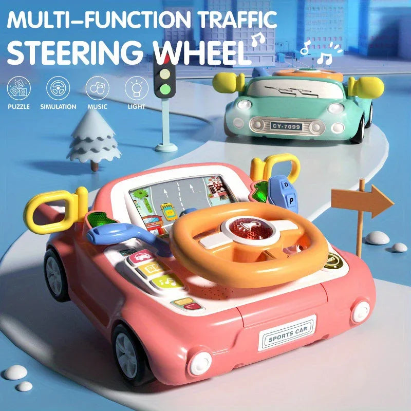 Baby Car Toy Light Musical Steering Wheel Toy Interactive Simulation Drving Toys Car Seat Sensory Toy Develops Fine Motor Skills