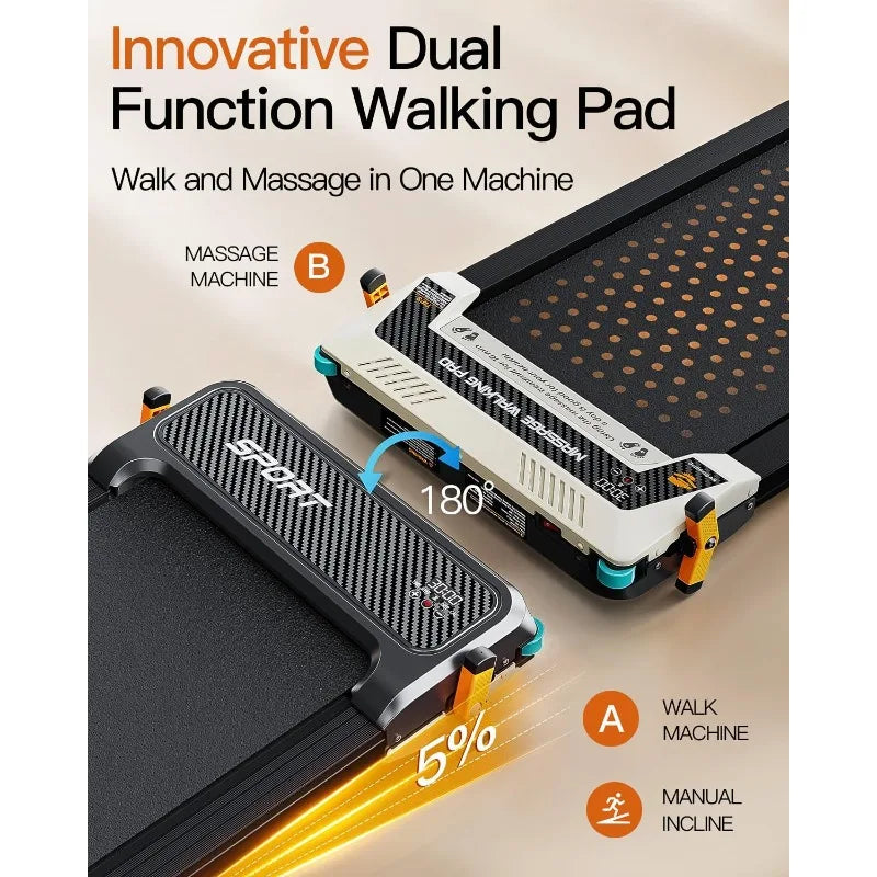 FUNRAY Versatile Walking Pad Treadmill with Incline - Dual-Sided Under Desk Treadmill with Foot Massage,2 in 1 Walking Machine