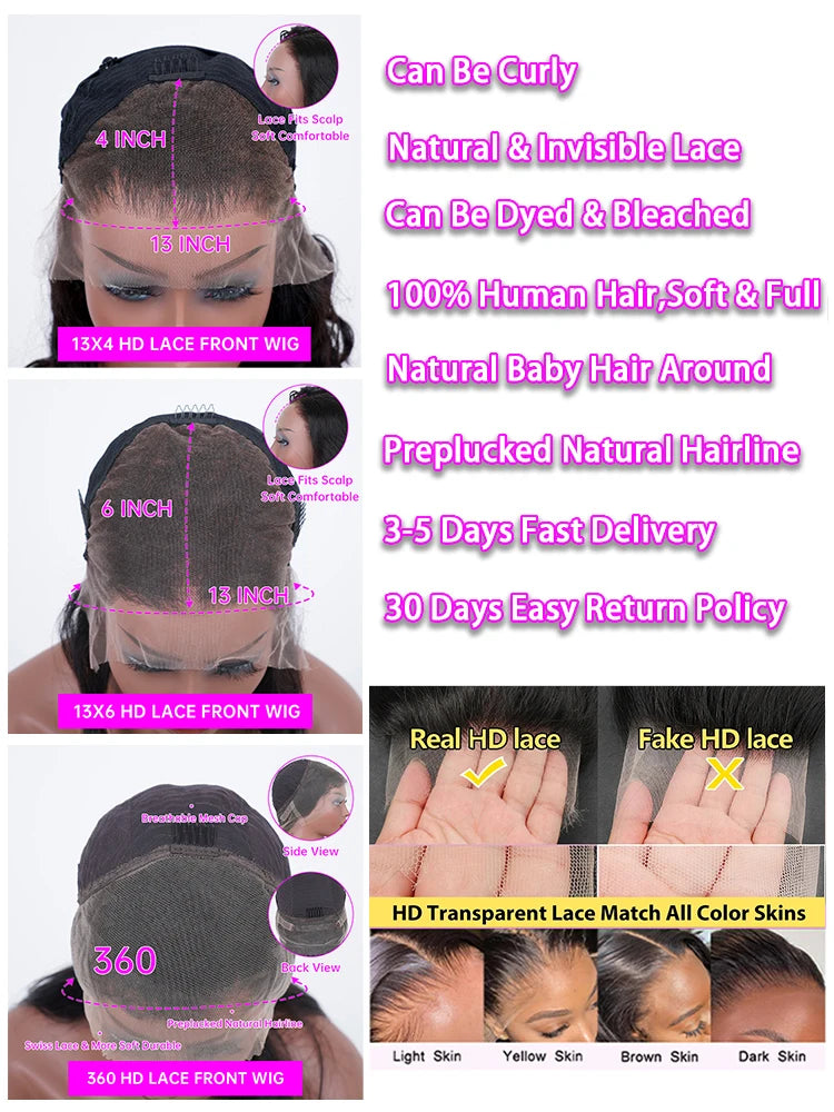 250 Density Bone Straight 13x6 Hd Lace Frontal Wig 30 40 Inch 13x4 Lace Front Human Hair Wigs For Women Pre Plucked