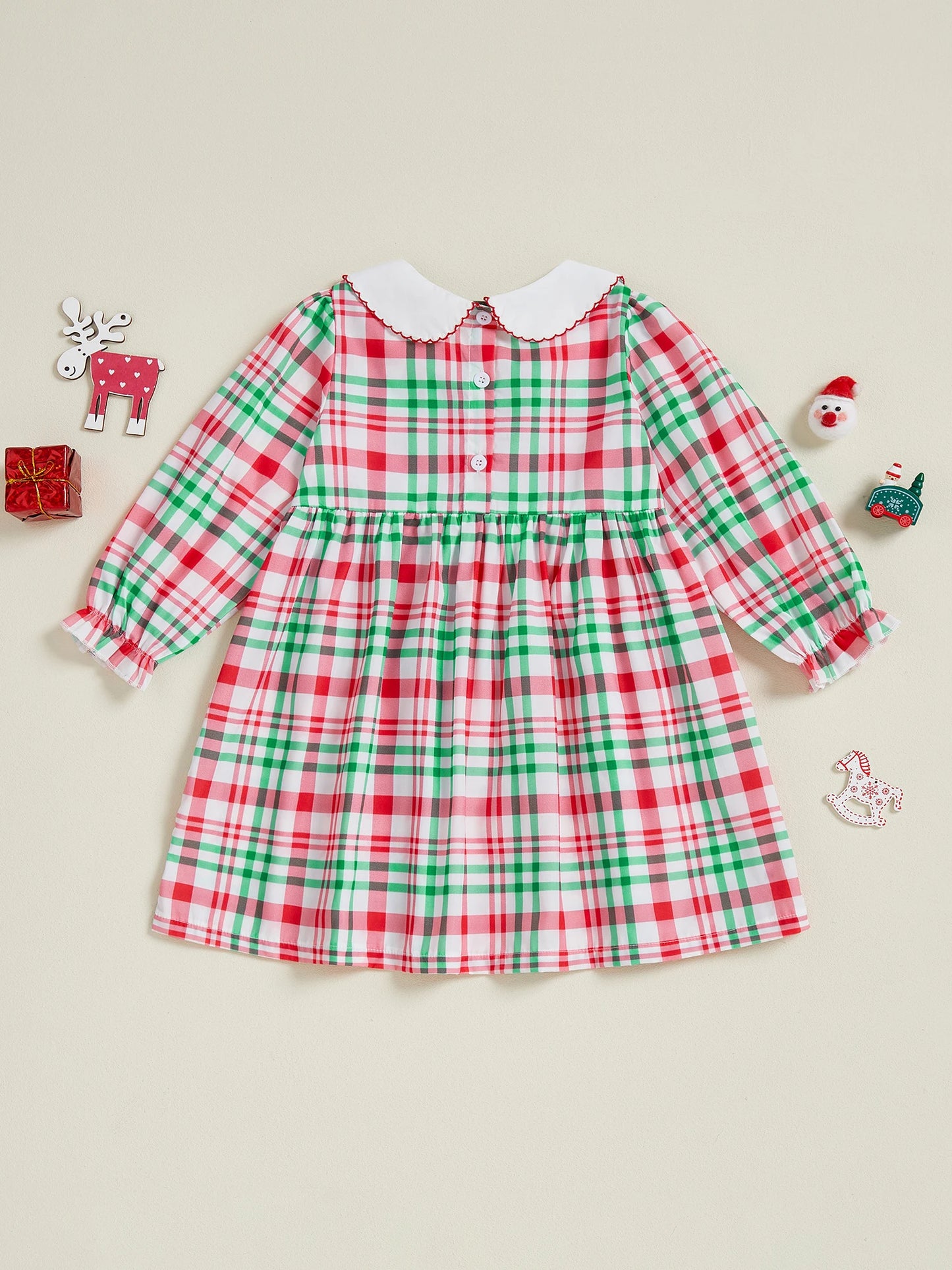 Infant Baby Girl Christmas Outfit Reindeer Applique Plaid Button Down Shirt and Suspender Pants Set