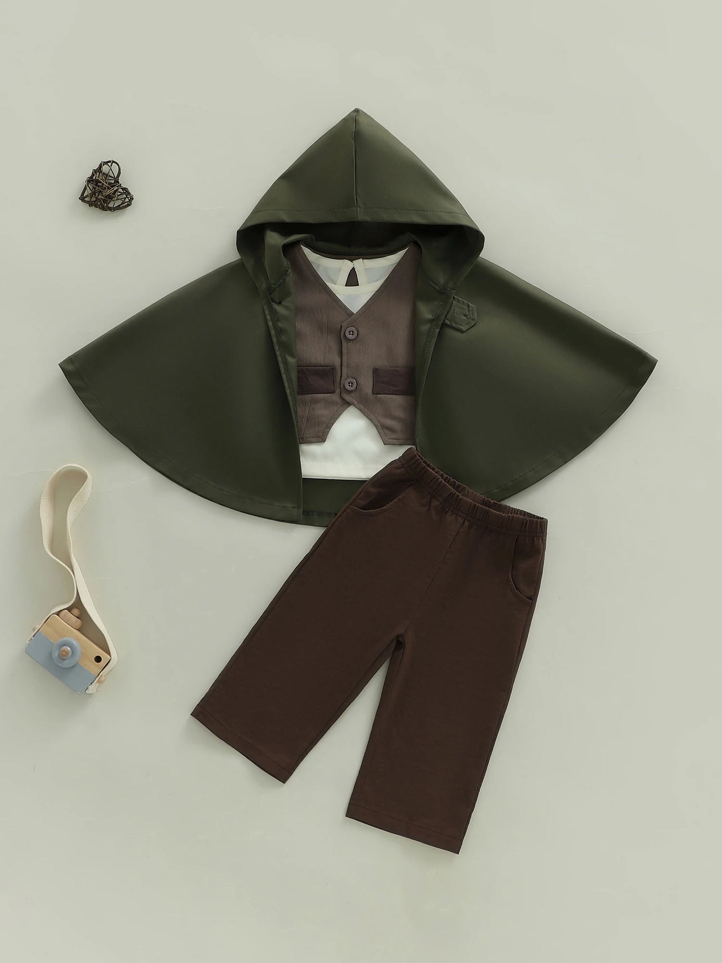 Baby Boy Autumn Clothes Solid Color Shirt Pants Vest Cape 4 Piece Gentleman Outfit Set for Toddlers