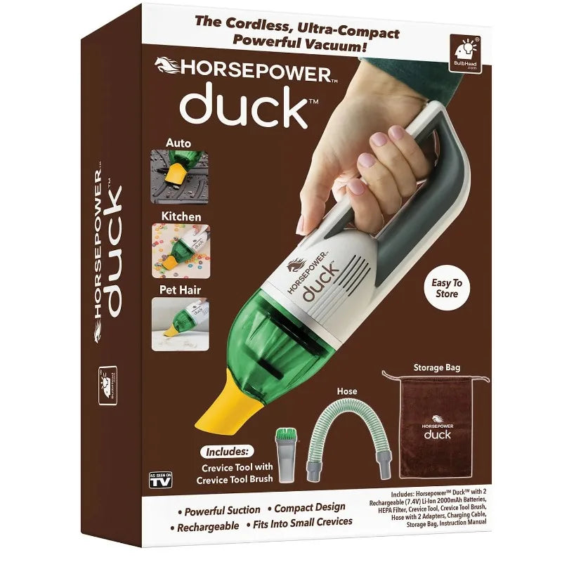Horsepower Duck Vacuum, Rechargeable Handheld Vacuum with Accessories, Cordless Portable