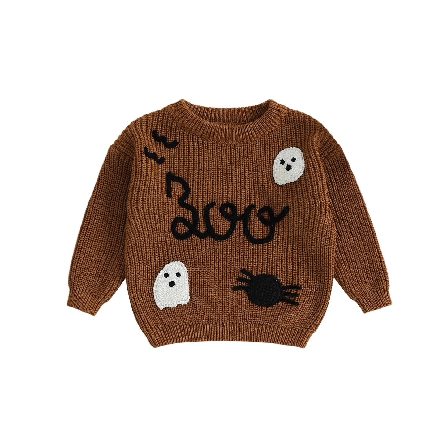 Toddler Halloween Ghost Spider Embroidery Long Sleeve Sweater Casual Pullover Knitwear Warm Clothes for Baby Boy Girl
