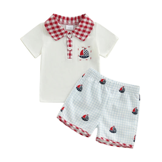 Independence Day Toddler Baby Boy 4th of July Outfits Short Sleeve Lapel Shirt +  Print Shorts Set Toddler Clothes