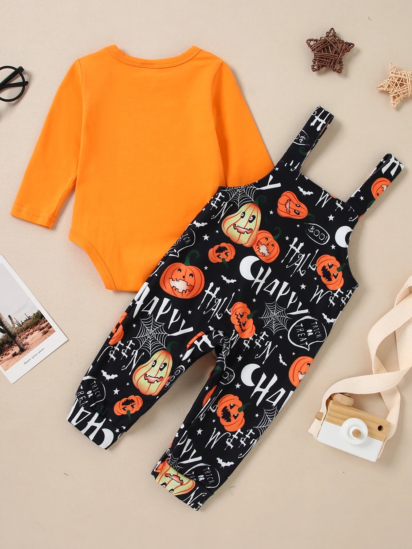 Newborn Baby Boy Clothes,2Pcs Infant Boy Romper Bodysuit halloween Stripe Outfits +Bib Overall Pants(0-24 Month)