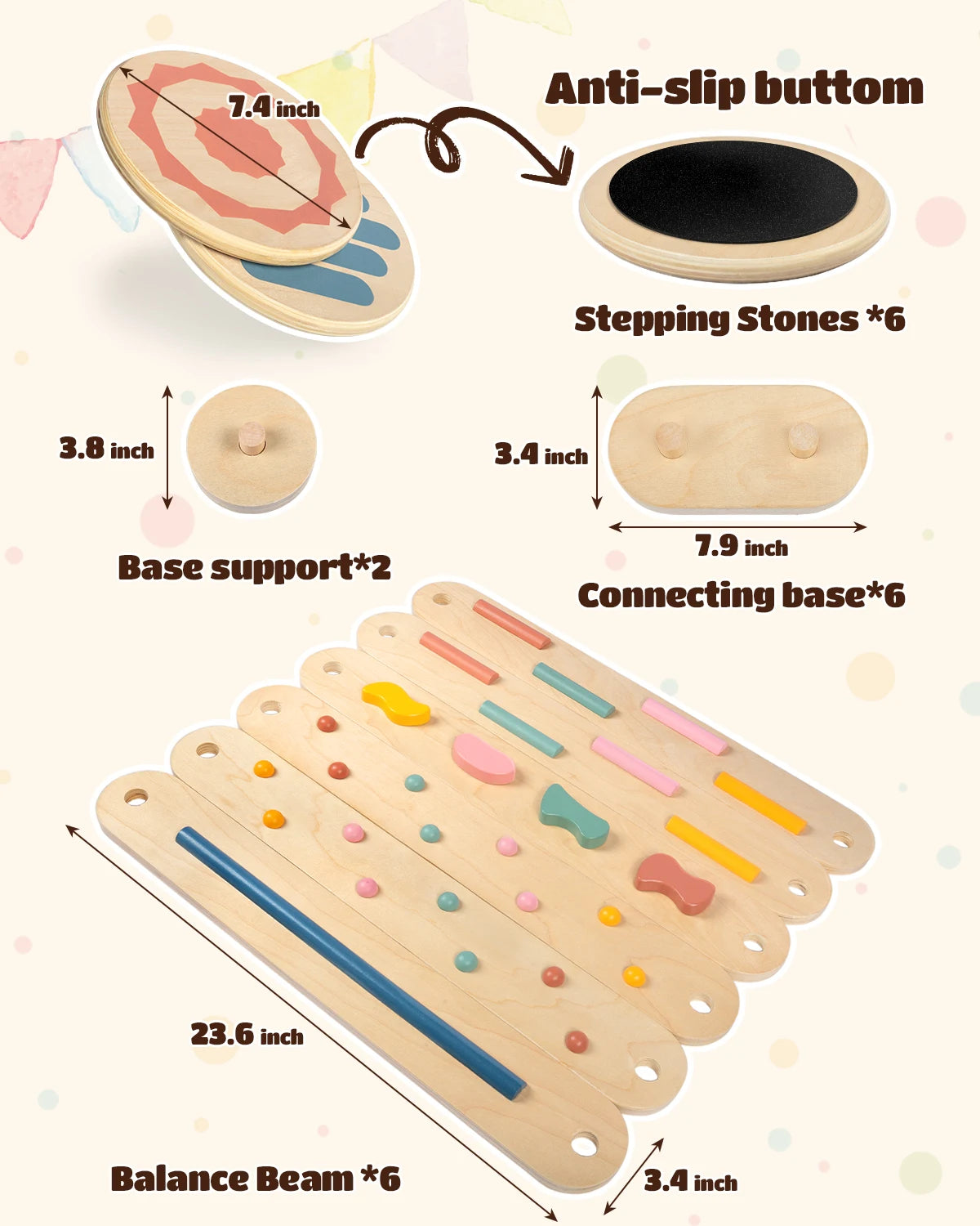 Toddler Balance Beam for Kids 3-5, Wooden Kids Balance Beam Stepping Stones, Balance Beam Toddler Obstacle Course for Kids 1-3