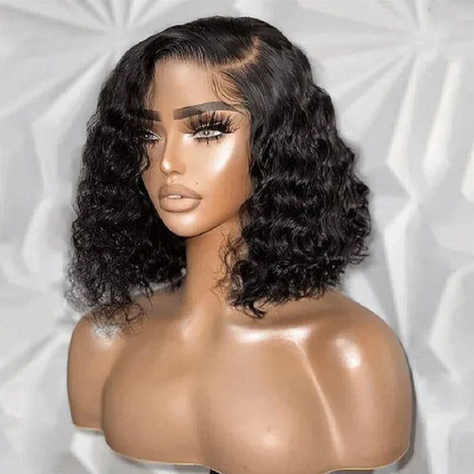 Deep Wave Brazilian Lace Wig for Women Transparent Front Pre-Plucked Glueless Bob with Bleached Knots Human Hair Extensions