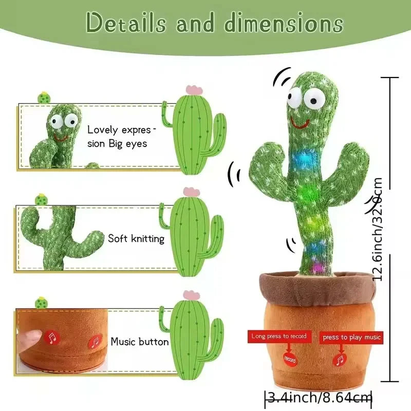 Dancing Talking Cactus Toy Kid Singing Mimicking Repeating Cactus Toy Baby Toddler Boy Girl Gift Recording Voice Interactive Fun