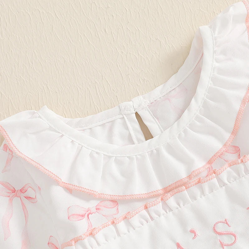 Adorable Toddler Autumn Overall Outfit with Cute Floral Embroidery and Bow Detail Long Sleeve Romper Dress for Baby Girl