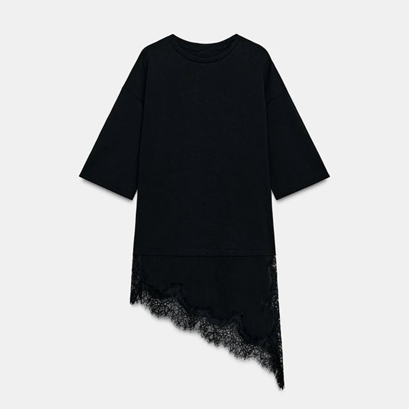 Elegant Satin Asymmetric Lace Patchwork Long Dress Women Solid V-neck Sleeveless Sling Dresses 2025 Autumn Lady High Street Robe