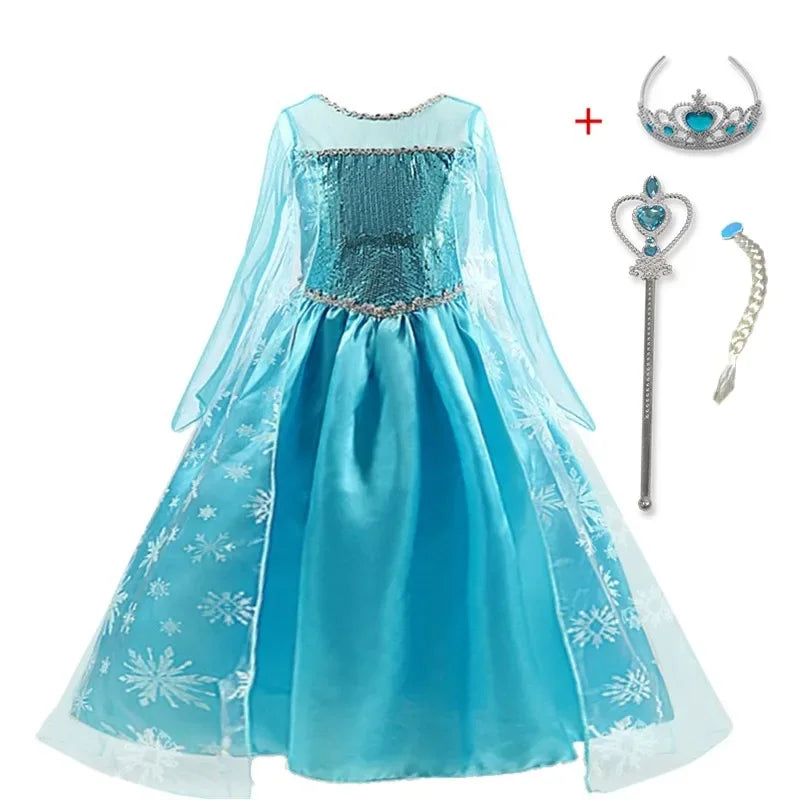 Girls Snow Queen Elsa Kids Costumes for Girl 2025 Carnival Party Prom Gown Robe-Playing Children Clothing Frozen Princess Dress