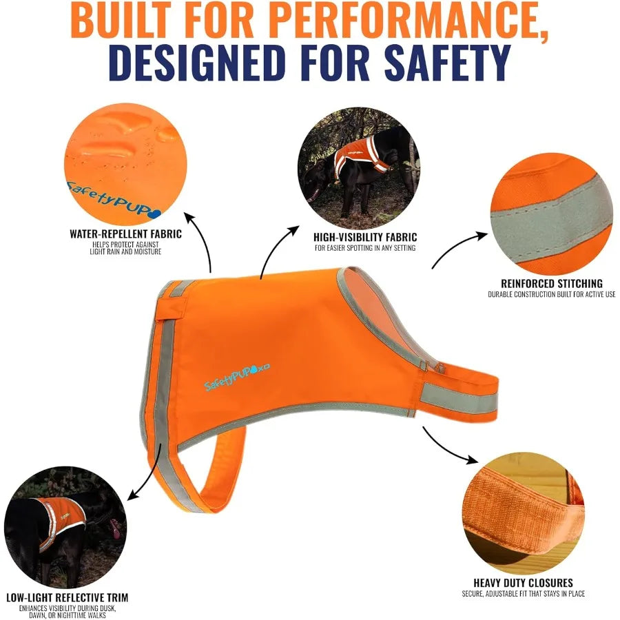 Blaze Orange Dog Vest Lite Edition: High Visibility Reflective Jacket with Mid Back Coverage for Hunting and Outdoor Activities
