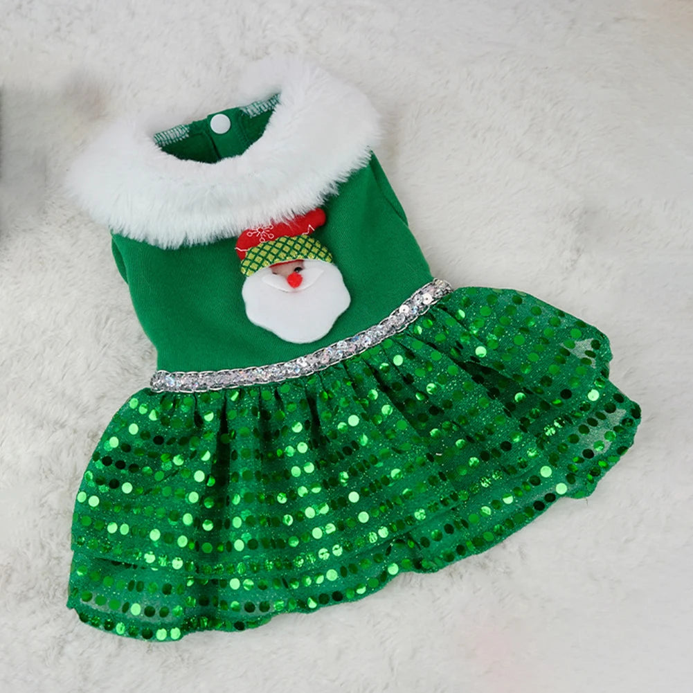Dog Christmas Costume Skirt Puppy Holiday Thermal Clothes Christmas Theme Dog Dress Outfit Christmas Dress Up Supplies